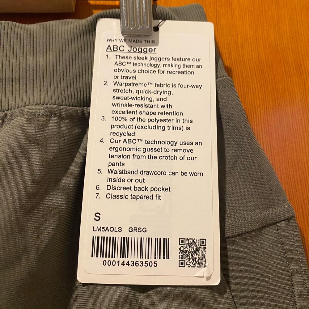 Lululemon Mens ABC jogger grey size S, brand new.